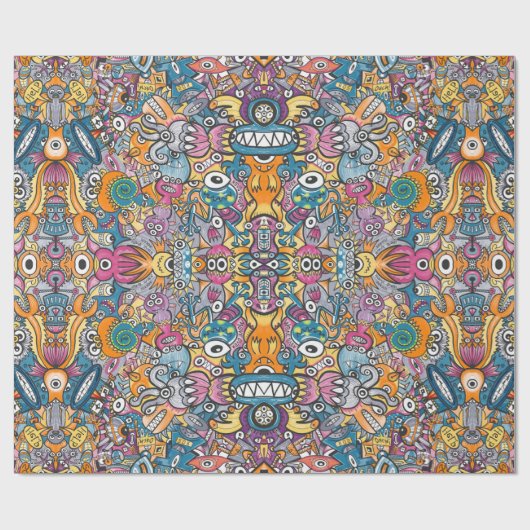 Mad Monster und Roboter in einer verrückten Mensch Geschenkpapier (Flach)