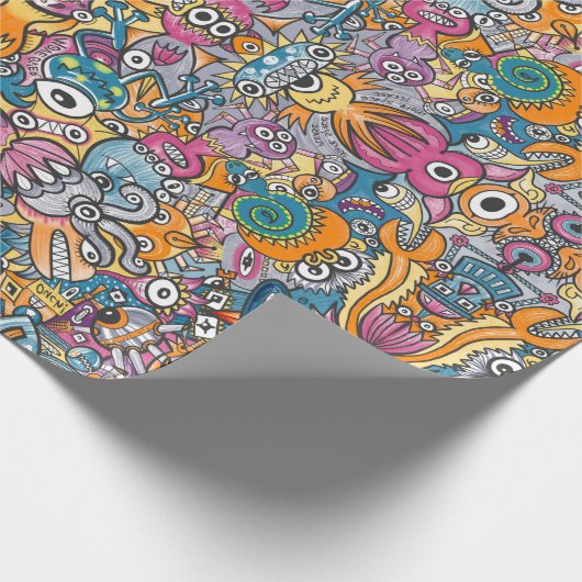 Mad Monster und Roboter in einer verrückten Mensch Geschenkpapier (Ecke)