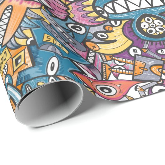 Mad Monster und Roboter in einer verrückten Mensch Geschenkpapier (Rolleneckpunkt)