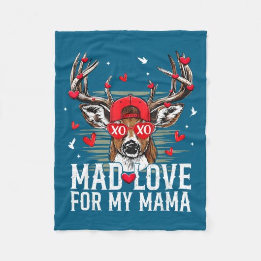 Mad Retro Love For My Mama Deer Hunting Boys Valen Fleecedecke (Vorderseite)