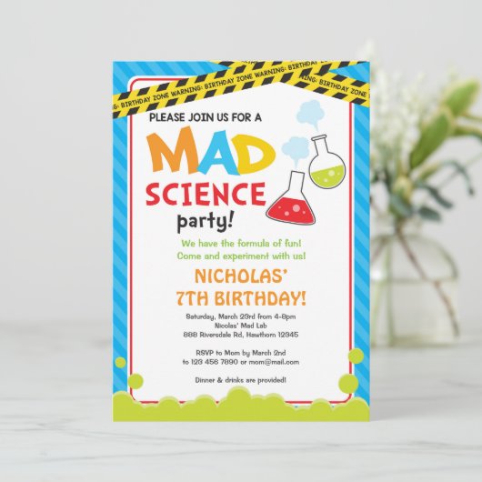 Mad Science Birthday Einladung / Mad Scientists (Stehend Vorderseite)