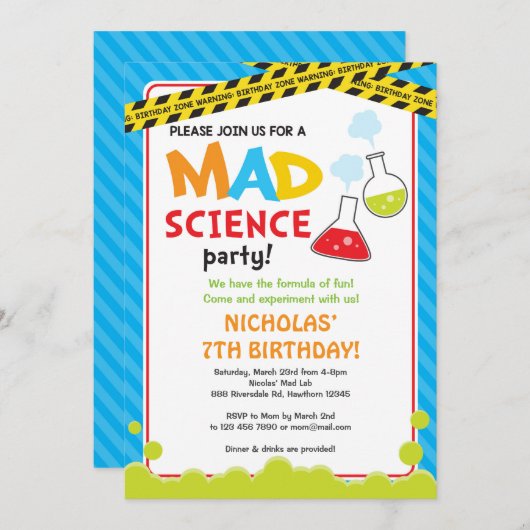 Mad Science Birthday Einladung / Mad Scientists (Vorne/Hinten)