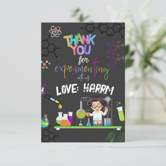 Mad Science Birthday Party danke Karte (Stehend Vorderseite)
