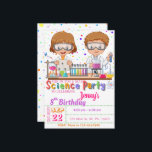 Mad Science Birthday Party `Einladung für Mädchen  Einladung<br><div class="desc">Erleben Sie Ihre Gäste mit dieser farbenprächtigen naturwissenschaftlichen Geburtstagsfeier mit wissenschaftlichen Elementen wie experimentellen Werkzeugen und zwei Wissenschaftlern, die ein Experiment durchführen, farbenfrohe Punkte sind für den Hintergrund. Fügen Sie einfach Ihre Veranstaltungsdetails zu dieser einfach zu bedienenden Vorlage hinzu, um sie zu einer einmaligen Einladung zu machen. Im Speicher finden...</div>