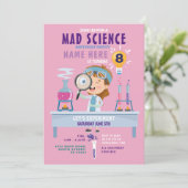 Mad Science Birthday Party Experiment Girls Einladung (Stehend Vorderseite)