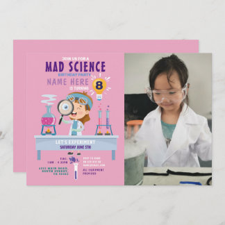 Mad Science Birthday Party Experiment Girls Pink Einladung