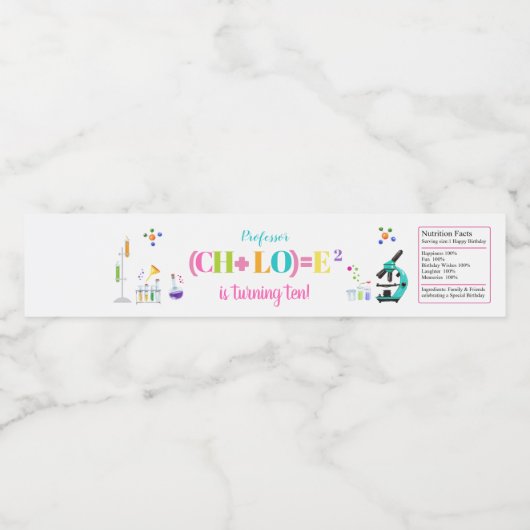 Mad Science Birthday Party Girl Favor White Wasserflaschenetikett (Einzelnes Label)