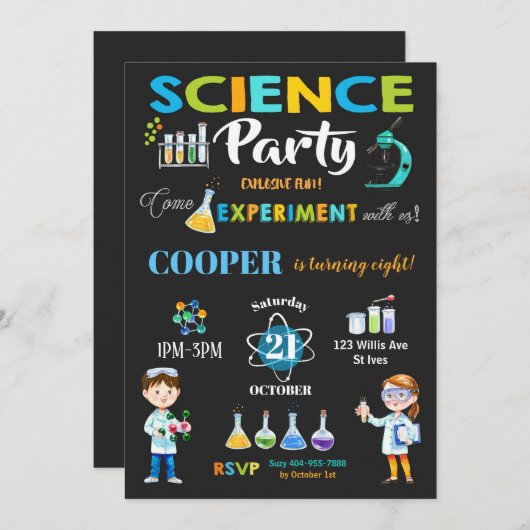 Mad Science Party Birthday Einladung Boy (Vorne/Hinten)
