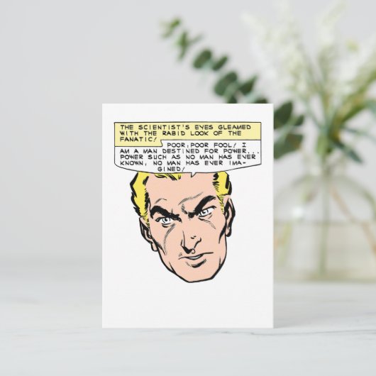 Mad Scientist bedroht Vintages Comic Postkarte (Stehend Vorderseite)