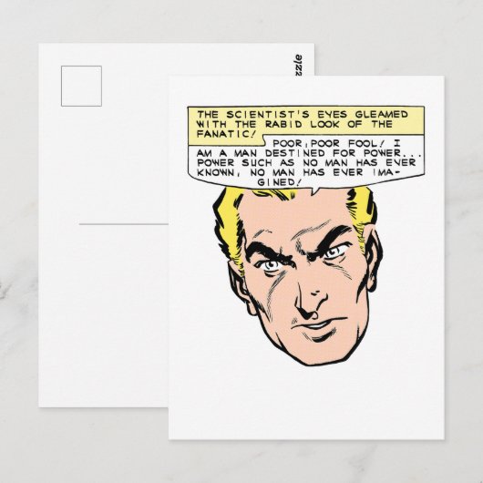 Mad Scientist bedroht Vintages Comic Postkarte (Vorne/Hinten)