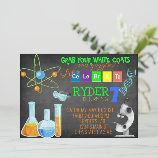 Mad Scientist Birthday Einladung (Stehend Vorderseite)