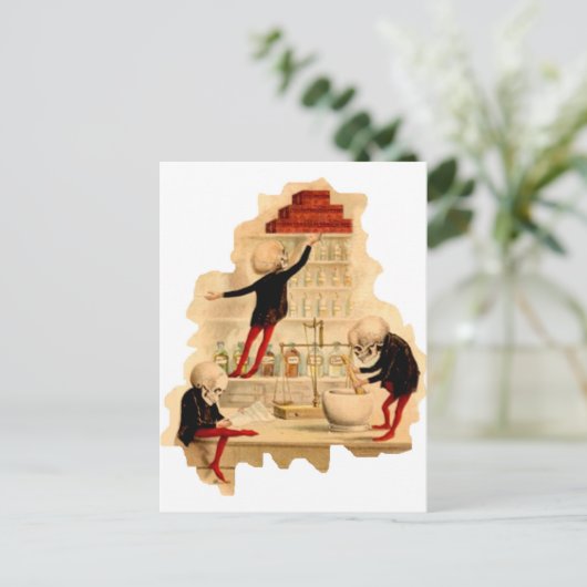 Mad Scientist Skeletts Postkarte (Stehend Vorderseite)