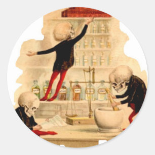 Mad Scientist Skeletts Runder Aufkleber