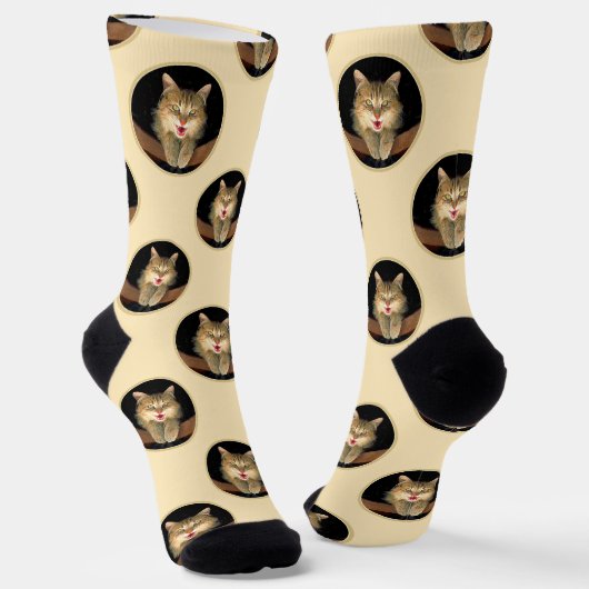 Mad Tabby Cat Portrait Malerei Niedliche Originell Socken (Gewinkelt)