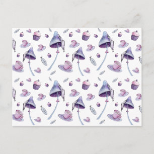 Mad Tee Party Rosa und Blau Wasserfarbe Postkarte
