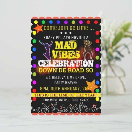 MAD VIBES PARTY EINLADUNG (Stehend Vorderseite)