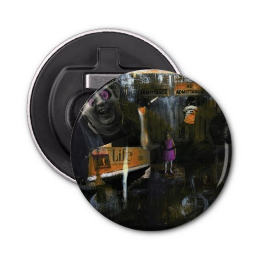 Mad World Mixed Media Goth Horror Originale Kunst Flaschenöffner (Vorderseite)