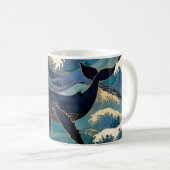 Madagascar Ocean Whale - Blue & Gold Waves |  Kaffeetasse (VorderseiteRechts)