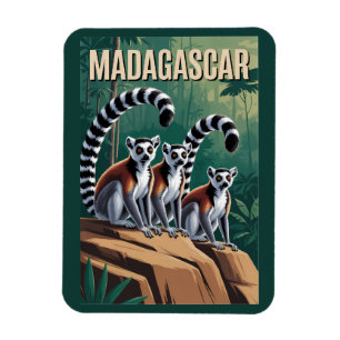 Madagaskar Lemuren Illustration Reise Kunst Vintag Magnet