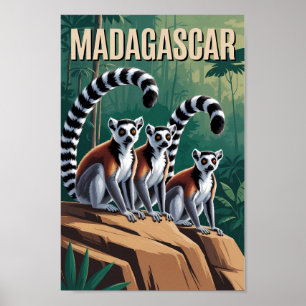 Madagaskar Lemuren Illustration Reise Kunst Vintag Poster