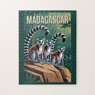 Madagaskar Lemuren Illustration Reise Kunst Vintag Puzzle