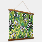 Madagaskar-Lemuren im Exotischen Dschungel Wandteppich Mit Holzrahmen (Gewinkelt)