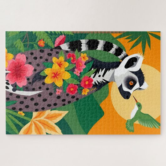 Madagaskar Ringelschwanze Lemur und Hummingbird Puzzle (Horizontal)