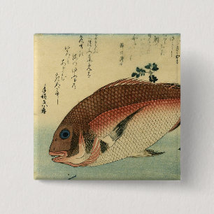 Madai oder Red Tai - Hiroshige japanische Fischdru Button