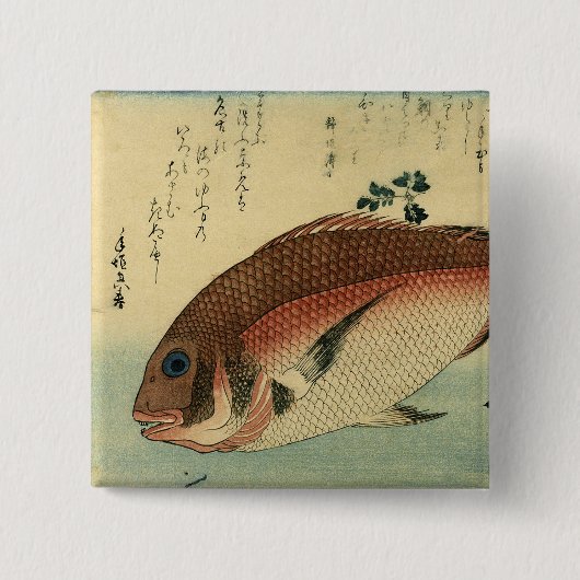 Madai oder Red Tai - Hiroshige japanische Fischdru Button (Vorderseite)