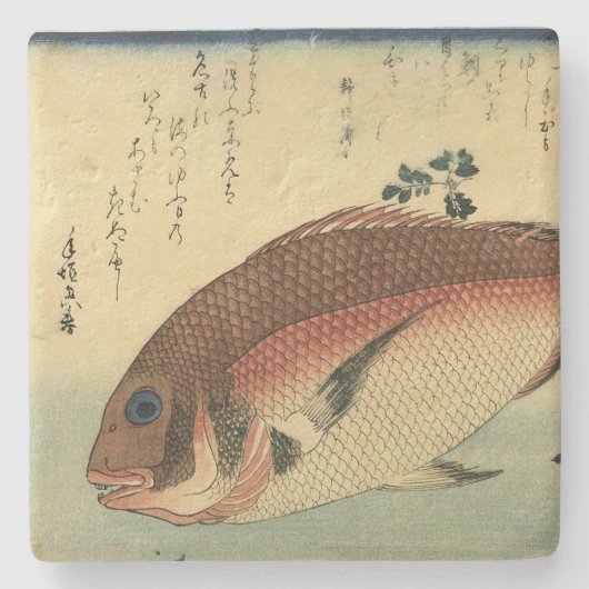 Madai oder Red Tai - Hiroshige japanische Fischdru Steinuntersetzer (Vorderseite)