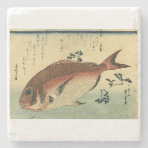 Madai oder Red Tai - Hiroshige japanische Fischdru Steinuntersetzer