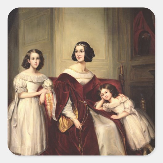 Madame de Nonjon und ihre zwei Töchter, 1839 Quadratischer Aufkleber (Vorderseite)