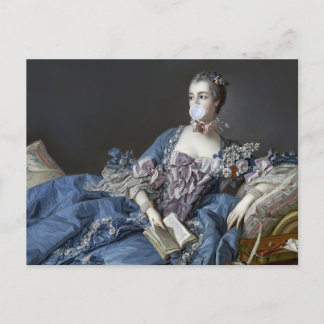 Madame de Pompadour bläst ein blaues Kaugummi Postkarte