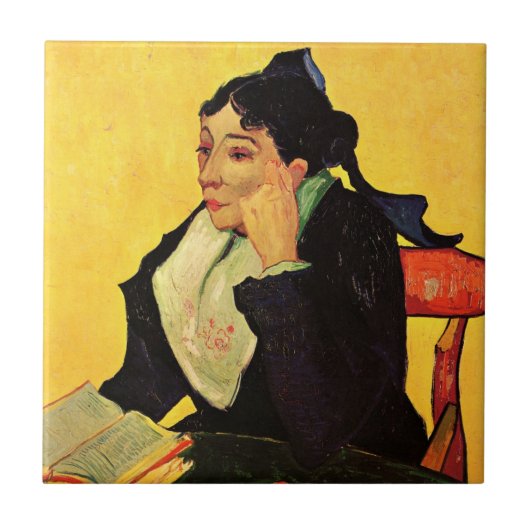 Madame Ginoux mit Büchern von Vincent van Gogh Fliese (Vorderseite)