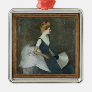 Madame Marthe Le Tellier Sitting auf einem Sofa Silbernes Ornament
