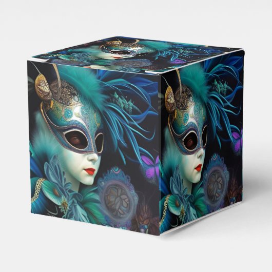 Madame Masquerade Aquamarin Cube Geschenkschachtel (Vorderseite)