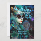 Madame Masquerade Aquamarin Einladung (Vorderseite)