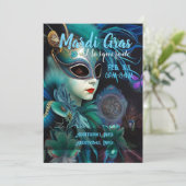 Madame Masquerade Aquamarin Einladung (Stehend Vorderseite)
