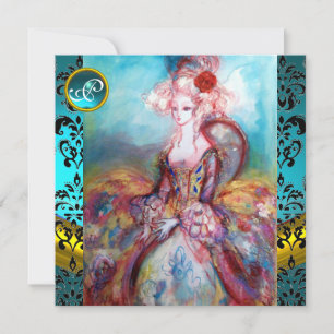 MADAME POMPADOUR, BLAUER SCHWARZER DAMASTBLUMEN-MO EINLADUNG