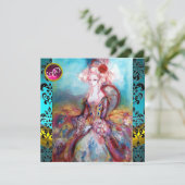 MADAME POMPADOUR, BLUE BLACK DAMASK BLUME MONOGRAM EINLADUNG (Stehend Vorderseite)