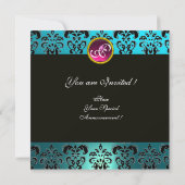 MADAME POMPADOUR, BLUE BLACK DAMASK BLUME MONOGRAM EINLADUNG (Rückseite)