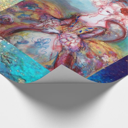 MADAME POMPADOUR / Hellgoldblaue Glitzern Geschenkpapier (Ecke)