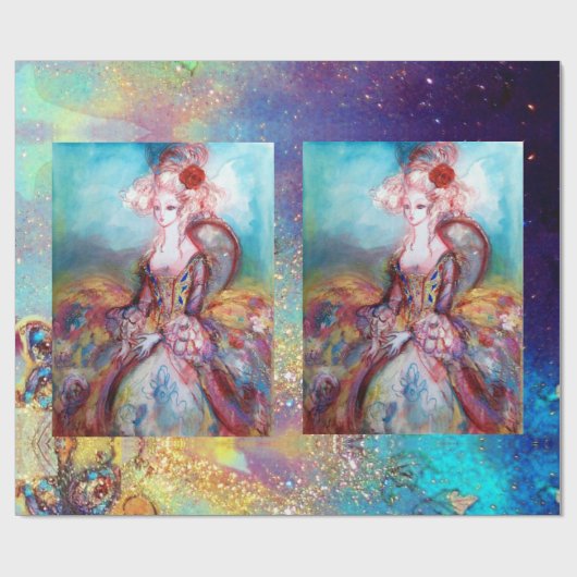 MADAME POMPADOUR / Hellgoldblaue Glitzern Geschenkpapier (Flach)