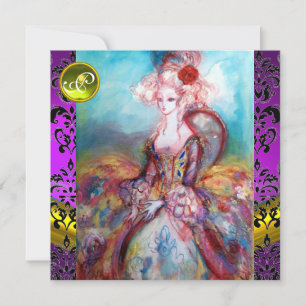 MADAME POMPADOUR LILA SCHWARZE DAMASK-MONOGRAMM EINLADUNG