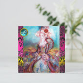 MADAME POMPADOUR, PINK BLACK DAMASK BLUME MONOGRAM EINLADUNG (Stehend Vorderseite)