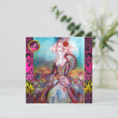 MADAME POMPADOUR, PINK BLACK DAMASK BLUME MONOGRAM EINLADUNG (Stehend Vorderseite)