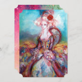 MADAME POMPADOUR Pink Glitzern Kostüm Party Einladung (Vorne/Hinten)