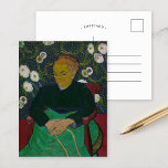 Madame Roulin | Vincent van Gogh Postkarte<br><div class="desc">Madame Roulin Rocking the Cradle (La Berceuse) (1889) von Vincent van Gogh ist ein liebevolles Portrait von Augustine Roulin, der Ehefrau von Van Goghs Freund und Postman Joseph Roulin. Sie sitzt vor einem lebendigen, dekorativen Hintergrund und hält ein Seil, das eine Wiege symbolisiert, in der die mütterliche Pflege und Wärme...</div>
