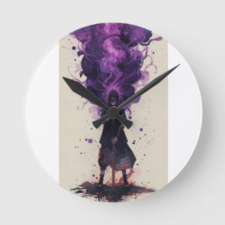 Madara Uchiha – Cinematic Watercolor Runde Wanduhr