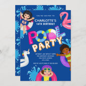 Mädchen 10. Geburtstag Pool Party Einladung (Vorne/Hinten)